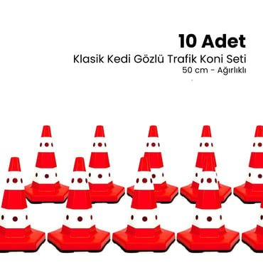 10 Adet Klasik Kedi Gözlü Trafik Konisi 50 cm Trafik Dubası (ADL12301TKASET)