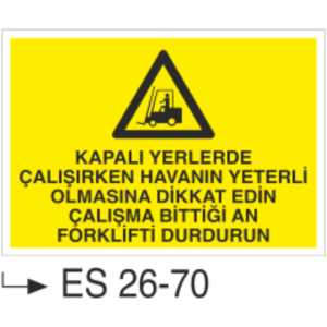 Kapalı Yerlerde Çalışırken Havanın Yeterli Olmasına Dikkat Edin Çalışma Bittiği An Forklifti Durdurun-Uyarı Levhası