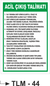 Acil Çıkış Talimatı - Uyarı Levhası