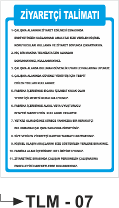 Ziyaretçi Talimatı -Uyarı Levhası