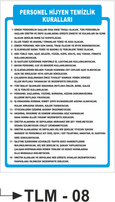 Personel Hijyen Temizlik Kuralları-Uyarı Levhası