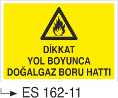 Dikkat Yol Boyunca Doğal Gaz Boru Hattı Var -Uyarı Levhası