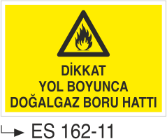 Dikkat Yol Boyunca Doğal Gaz Boru Hattı Var -Uyarı Levhası