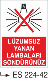 Lüzumsuz Yanan Yanan Lambaları Söndürünüz -Uyarı Levhası
