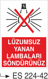 Lüzumsuz Yanan Yanan Lambaları Söndürünüz -Uyarı Levhası