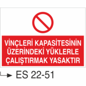 Vinçleri Kapasitesinin Üzerindeki Yüklerle Çalıştırmak Yasaktır- Uyarı  Levhası