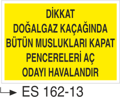 Dikkat Doğal Gaz Kaçağında Bütün Muslukları Kapat Pencereleri Aç Odayı Havalandır -Uyarı Levhası