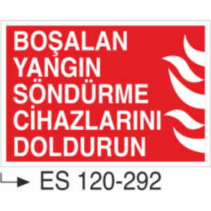 Boşalan Yangın Söndürme Cihazlarını Doldurun- Uyarı Levhası