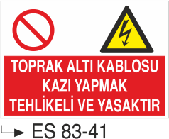 Toprak Altı Kablosu Kazı Yapmak Tehlikeli Ve Yasaktır - Uyarı Levhası