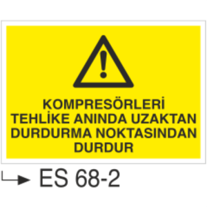 Kompresörleri Tehlike Anında Uzaktan durdurma Noktasından Durdur-Uyarı Levhası