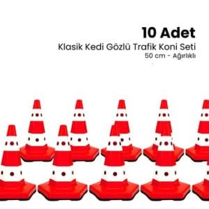 10 Adet Klasik Kedi Gözlü Trafik Konisi 50 cm Trafik Dubası  (ADL12301TKASET)