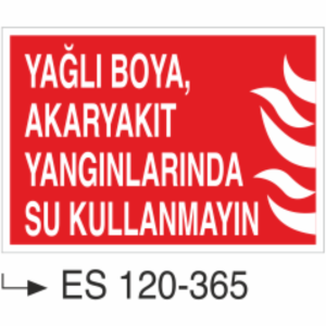Yağlı Boya, Akaryakıt Yangınlarında Su Kullanma- Uyarı Levhası