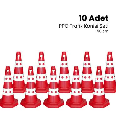 10 Adet PPC Trafik Konisi 50 cm Trafik Dubası Seti  (ADL50320810SET)