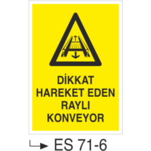Dikkat Hareket Eden Raylı Konveyor- Uyarı Levhası