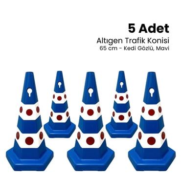 5 Adet Kedi Gözlü Altıgen Trafik Konisi 65 cm Trafik Dubası Seti  (ADL6505065SET)