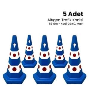 5 Adet Kedi Gözlü Altıgen Trafik Konisi 65 cm Trafik Dubası Seti  (ADL6505065SET)