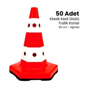 50'li Klasik Kedi Gözlü Trafik Konisi Seti 50 cm Ağırlıklı Trafik Dubası  (ADL12301TKA50SET)