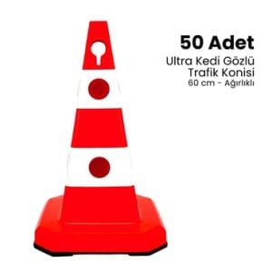 50'li Ultra Kedi Gözlü Trafik Konisi Seti Ağırlıklı 60 cm Trafik Dubası  (ADL12351TKA50SET)