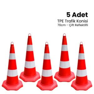 5'li TPE Trafik Konisi Seti 70 cm Çift Reflektifli Trafik Dubası  (ADL12376TKR25SET)