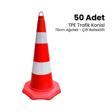 50'li TPE Trafik Konisi Seti 70 cm Çift Reflektifli Trafik Dubası  (ADL12376TKR250SET)