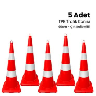 5 Adet TPE Trafik Konisi 90 cm Çift Reflektifli Trafik Dubası Seti  (ADL12393TKR25SET)