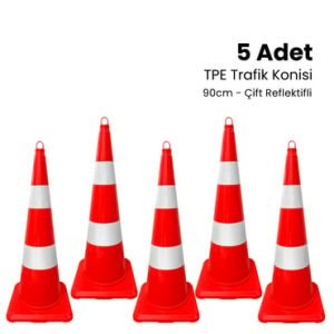 5 Adet TPE Trafik Konisi 90 cm Çift Reflektifli Trafik Dubası Seti  (ADL12393TKR25SET)