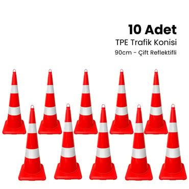 10 Adet TPE Trafik Konisi 90 cm Çift Reflektifli Trafik Dubası Seti  (ADL12393TKR210SET)