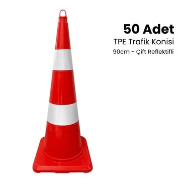 50 Adet TPE Trafik Konisi 90 cm Çift Reflektifli Trafik Dubası Seti  (ADL12393TKR250SET)