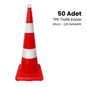 50 Adet TPE Trafik Konisi 90 cm Çift Reflektifli Trafik Dubası Seti  (ADL12393TKR250SET)