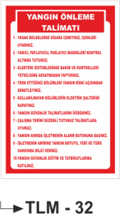 Yangın Önleme Talimatı - Uyarı Levhası