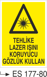 Tehlike Lazer Işını Koruyucu Gözlük Kullan  - Uyarı Levhası