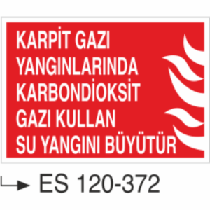 Karpit Gazı Yangınlarında Karbondioksit Gazı Kullan Su Yangını Büyütür- Uyarı Levhası