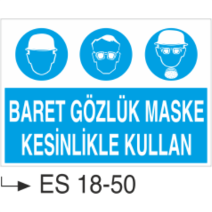 Baret Gözlük Maske Kesinlikle Kullan - Uyarı  Levhası