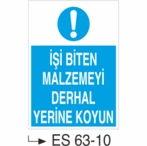 İşi Biten Malzemeyi Derhal Yerine Koy-Uyarı Levhası
