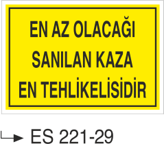 En Az Olacağı Sanılan Kaza En Tehlikelisidir - Uyarı Levhası
