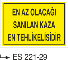 En Az Olacağı Sanılan Kaza En Tehlikelisidir - Uyarı Levhası