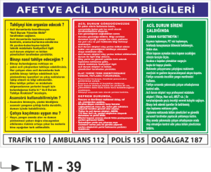 Afet Ve Acil Durum Bilgileri- Uyarı Levhası